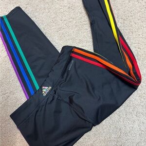 Adidas Black and Red Leggings with Vibrant Side Stripes